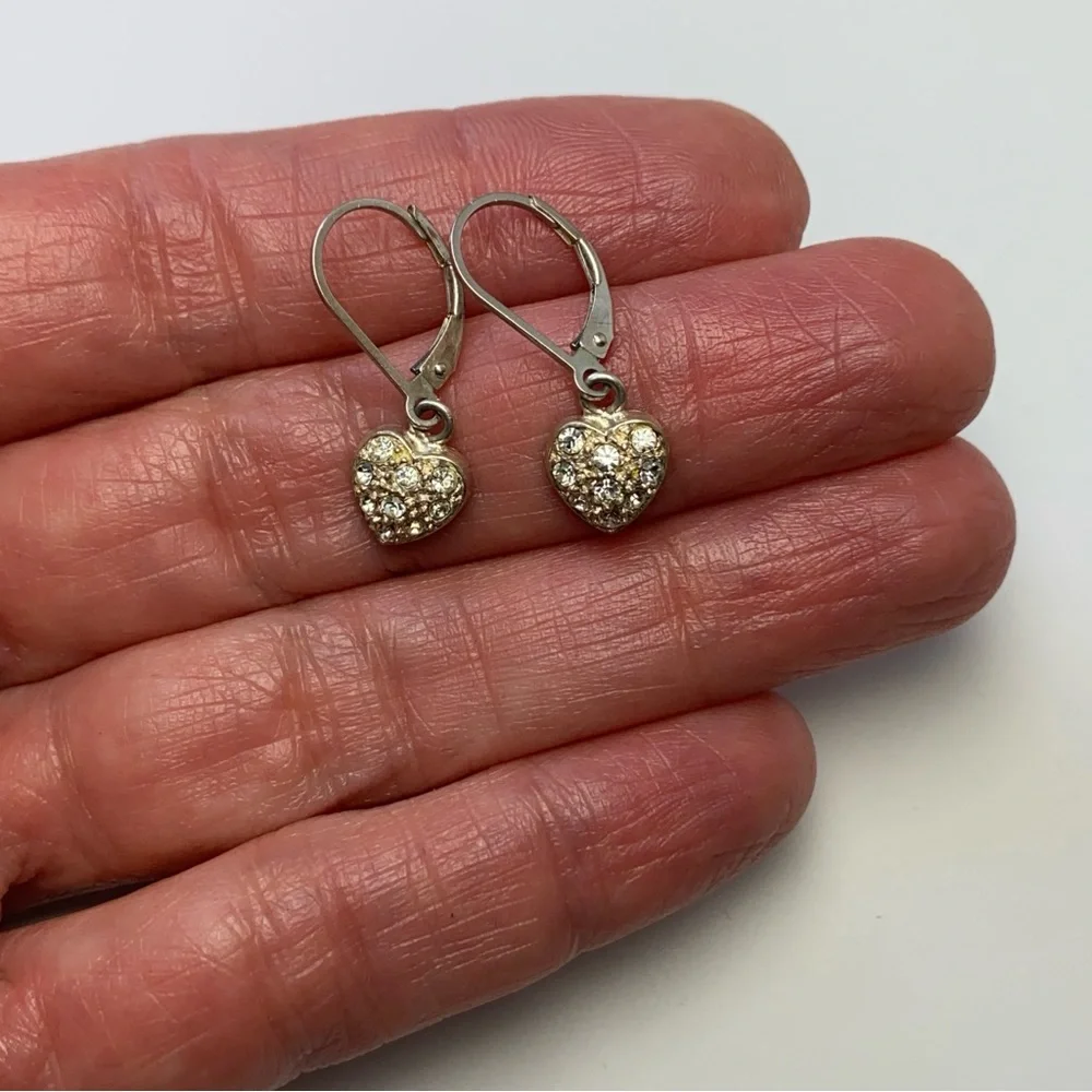Marsala 925 Dainty Silver Dangling Heart Rhinestone Open Back Leverback Earrings